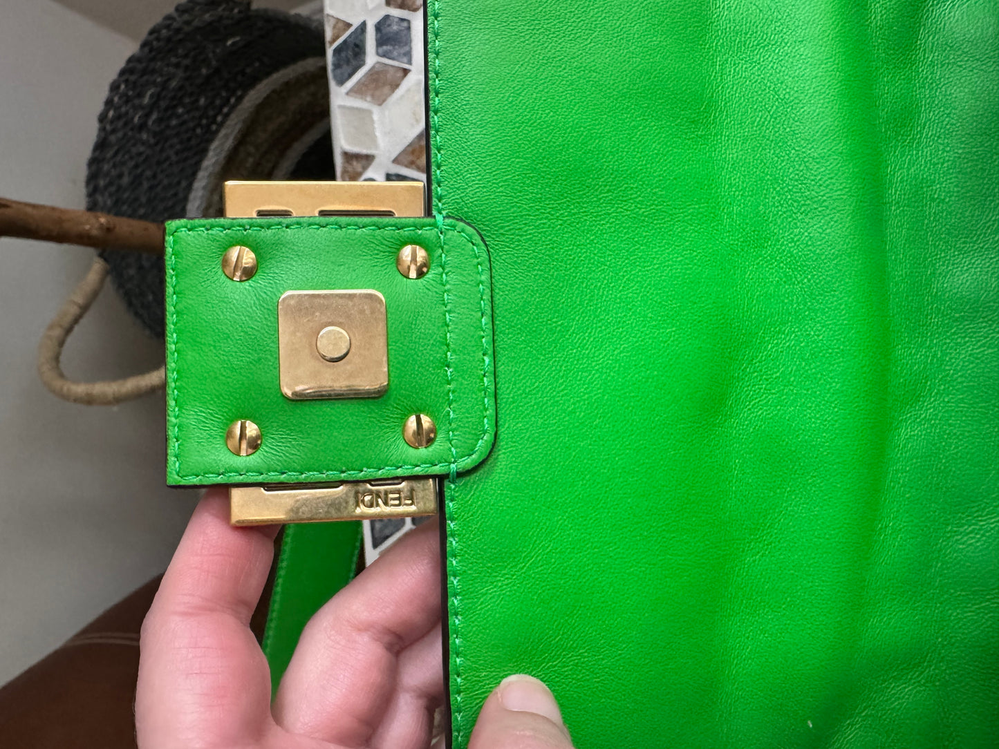 Fendi Napa FF 1974 Embossed Baguette Tomatillo