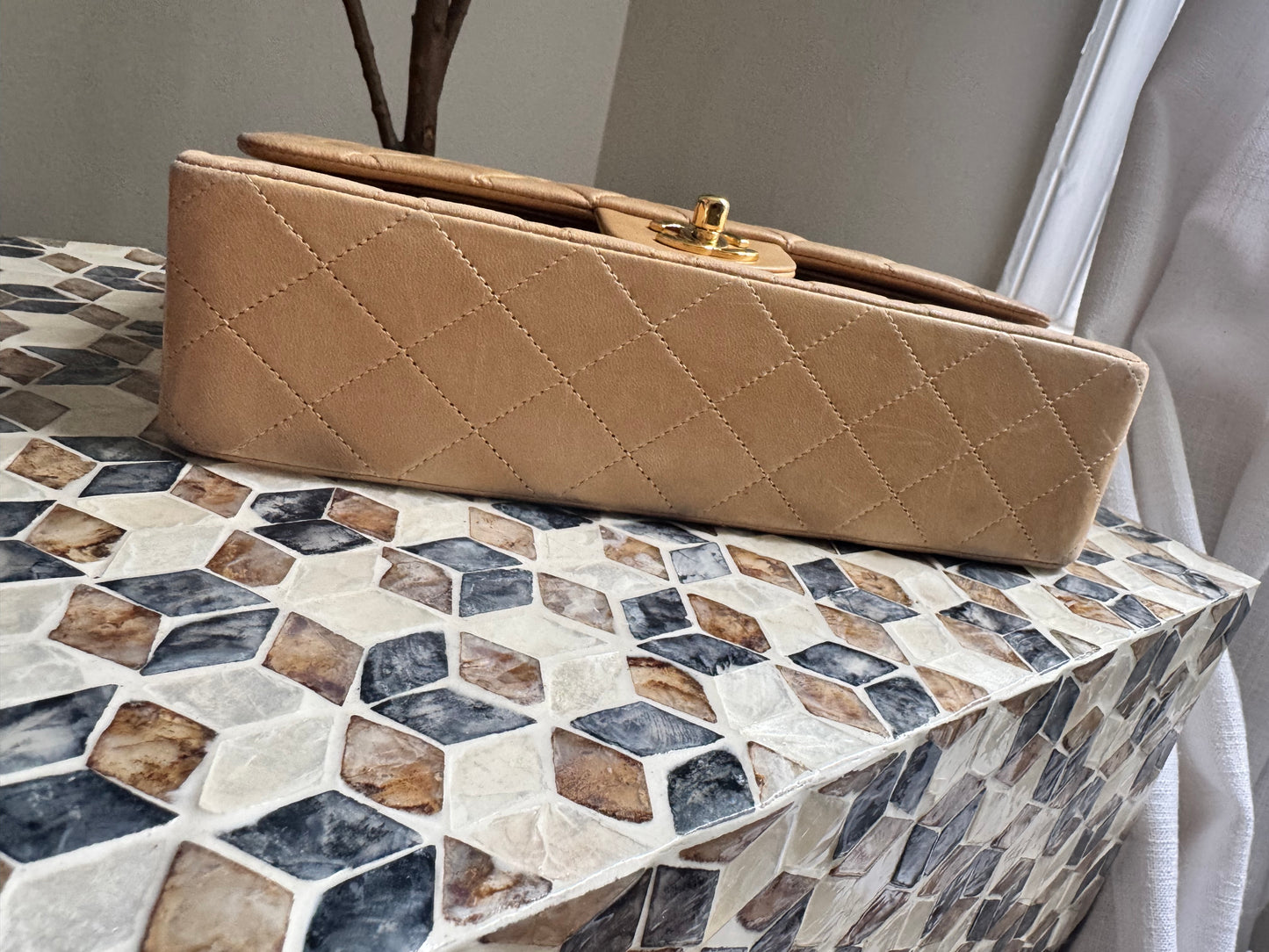 Chanel Beige Lambskin Medium Classic Flap
