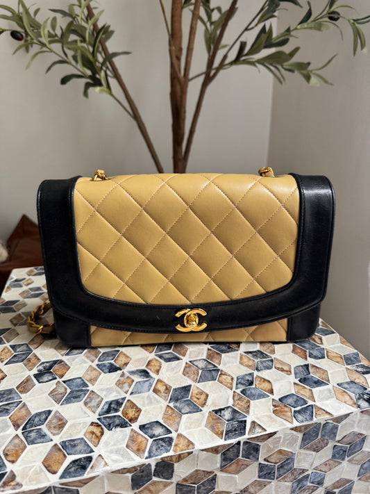 Chanel Lambskin Two Tone Medium Diana Flap Bag