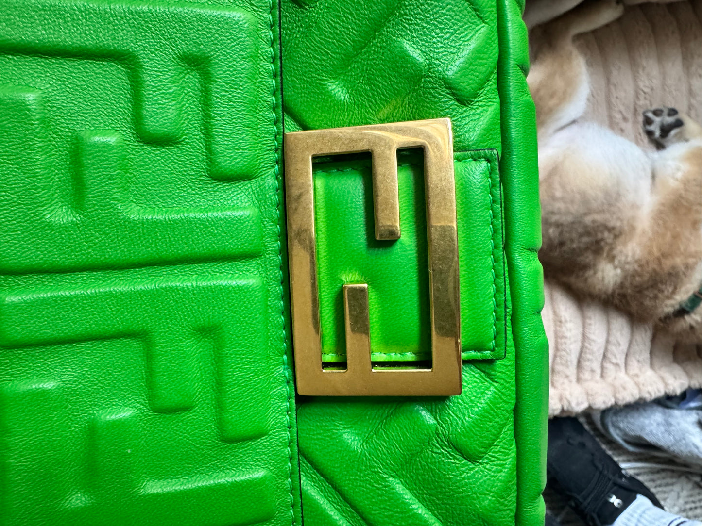 Fendi Napa FF 1974 Embossed Baguette Tomatillo