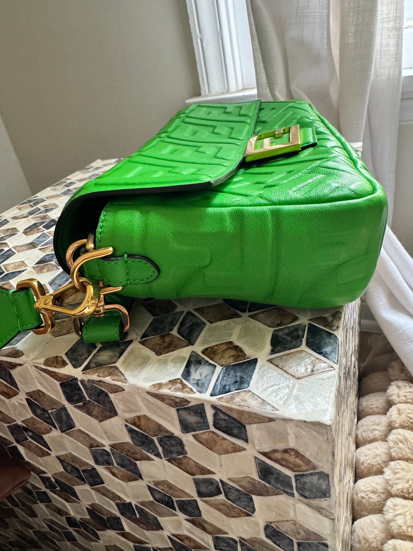Fendi Napa FF 1974 Embossed Baguette Tomatillo
