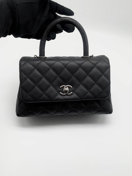 Chanel black caviar small coco handle RHW