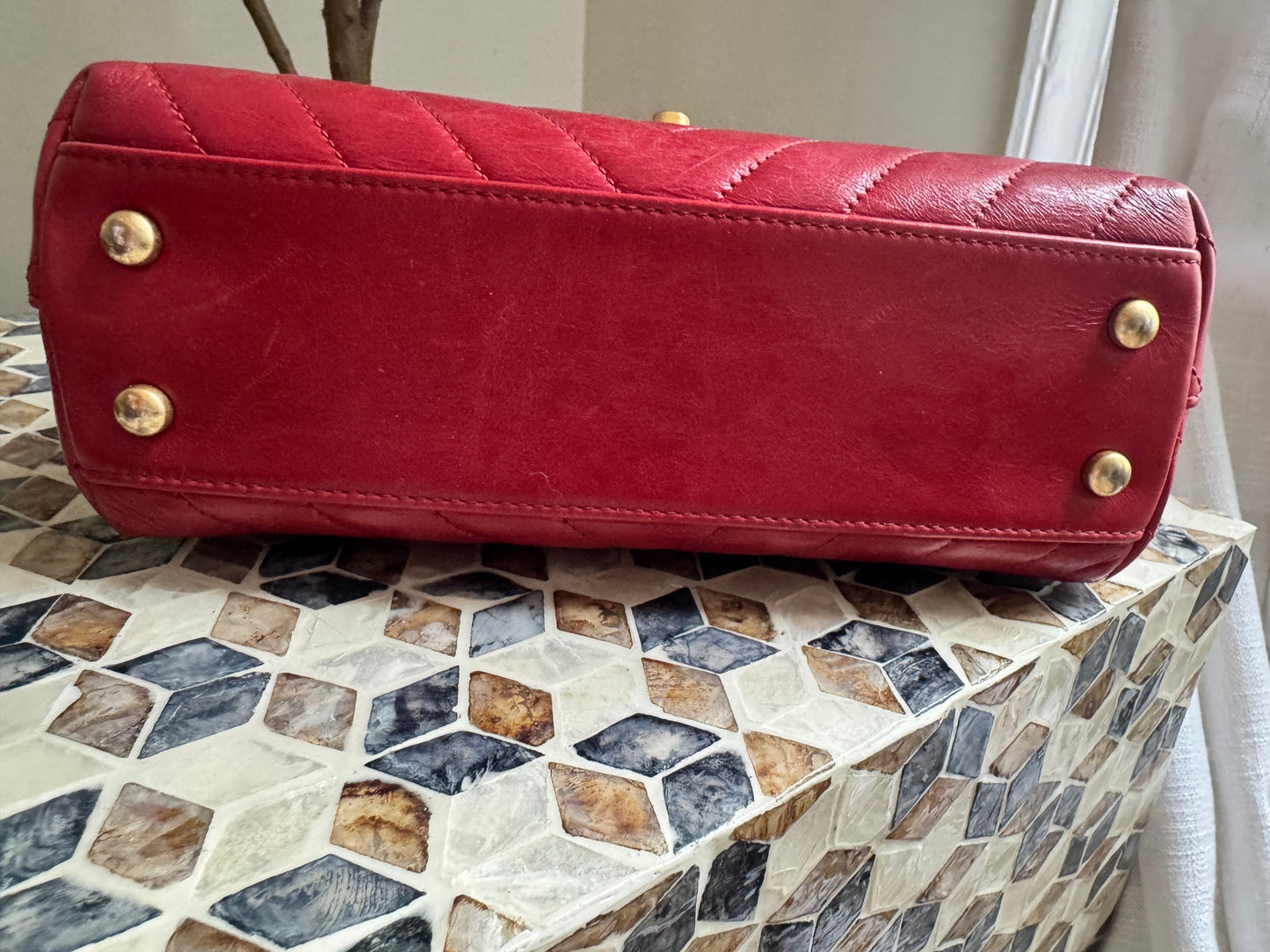 Chanel Chevron Crinkle Red Calfskin Small Coco Handle