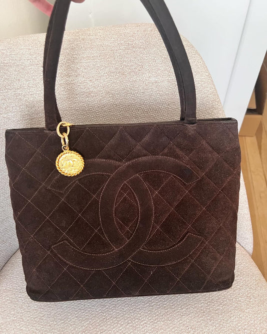 Chanel chocolate suede vintage medallion tote