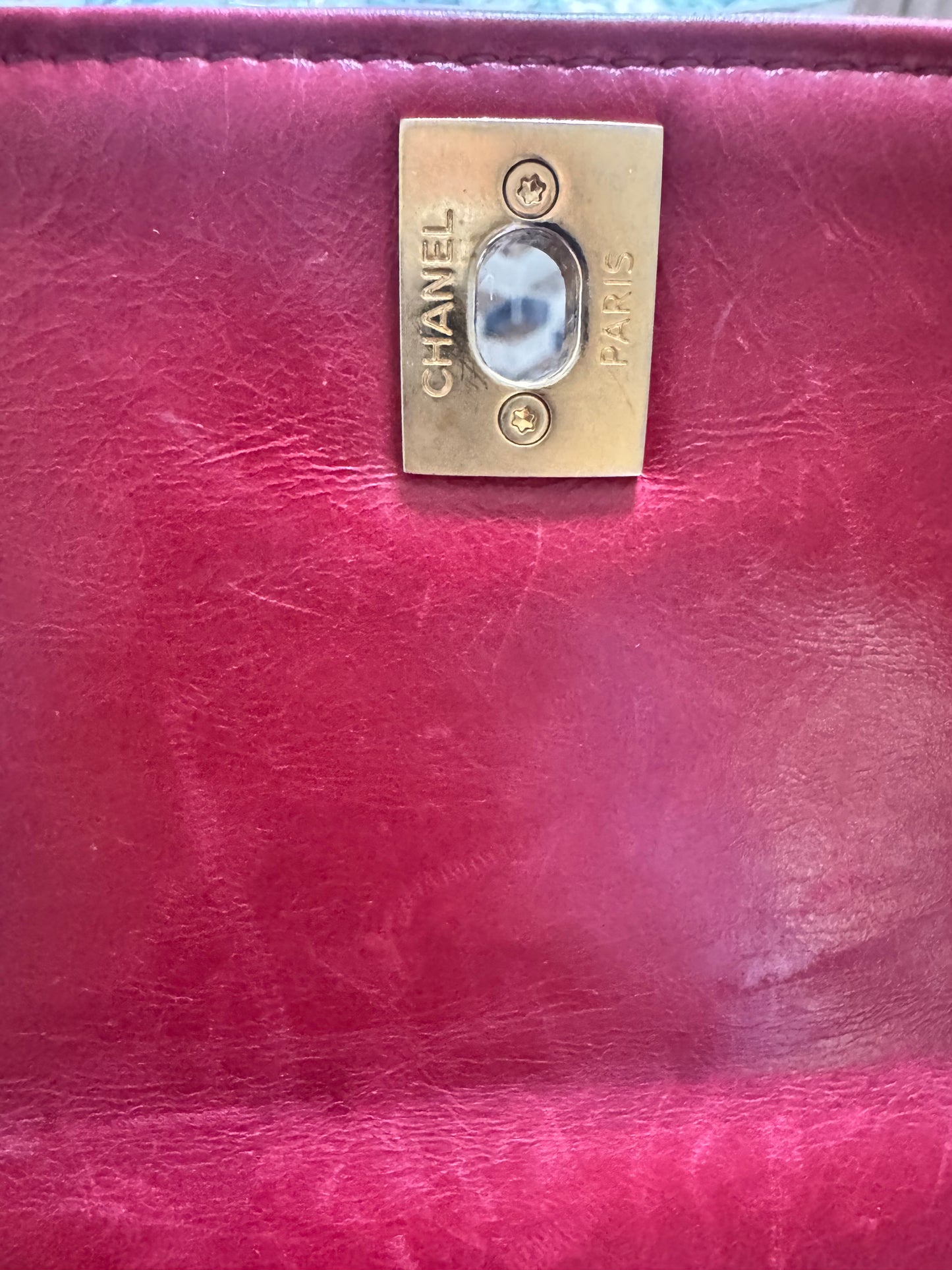Chanel Chevron Crinkle Red Calfskin Small Coco Handle
