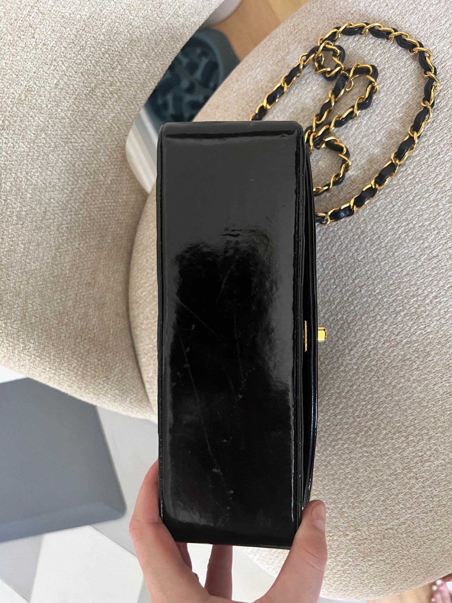 Chanel Small vintage black patent Diana 24k GHW