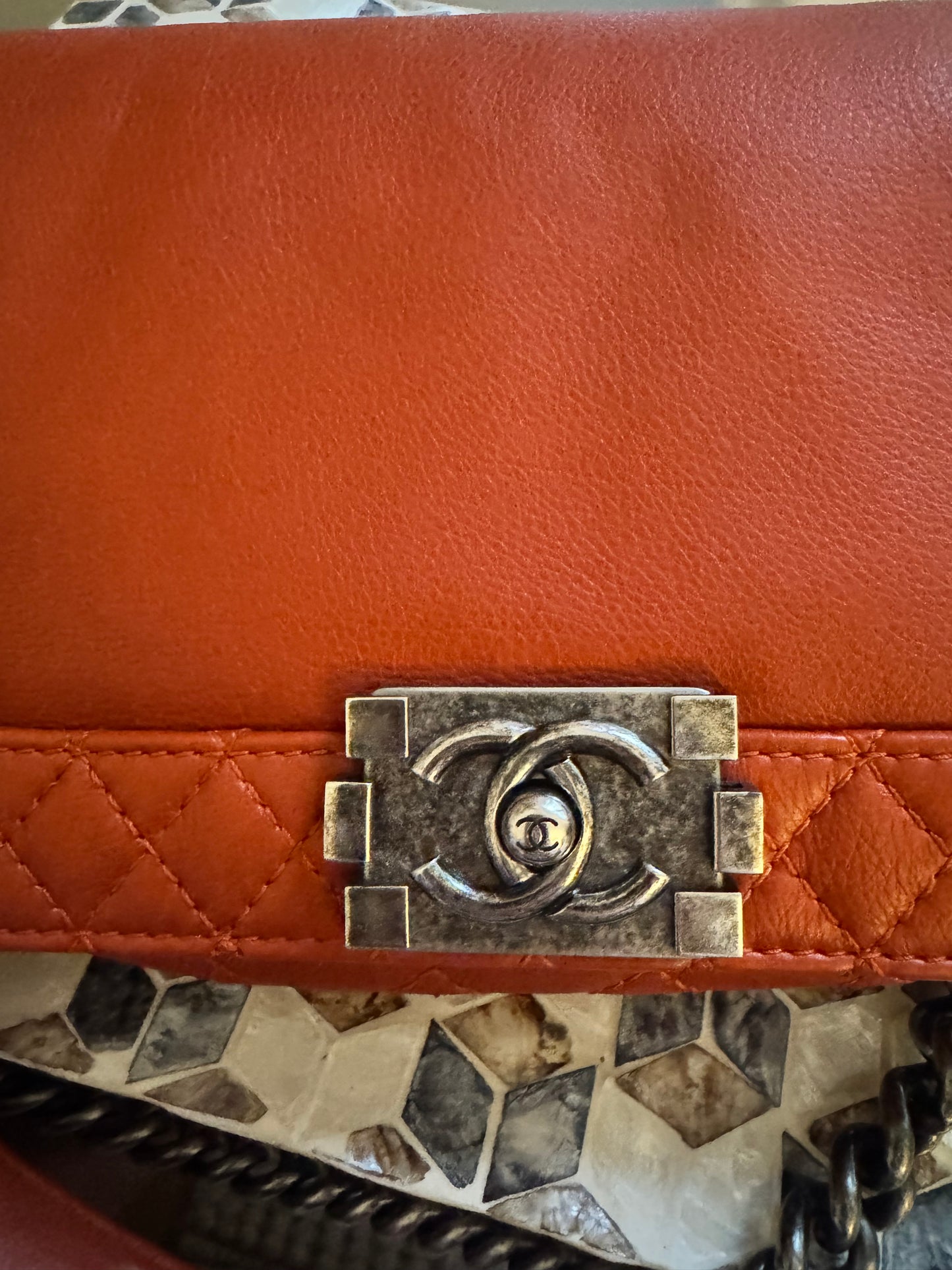Chanel Orange Quilted Boarder Medium Calfskin Boy Bag