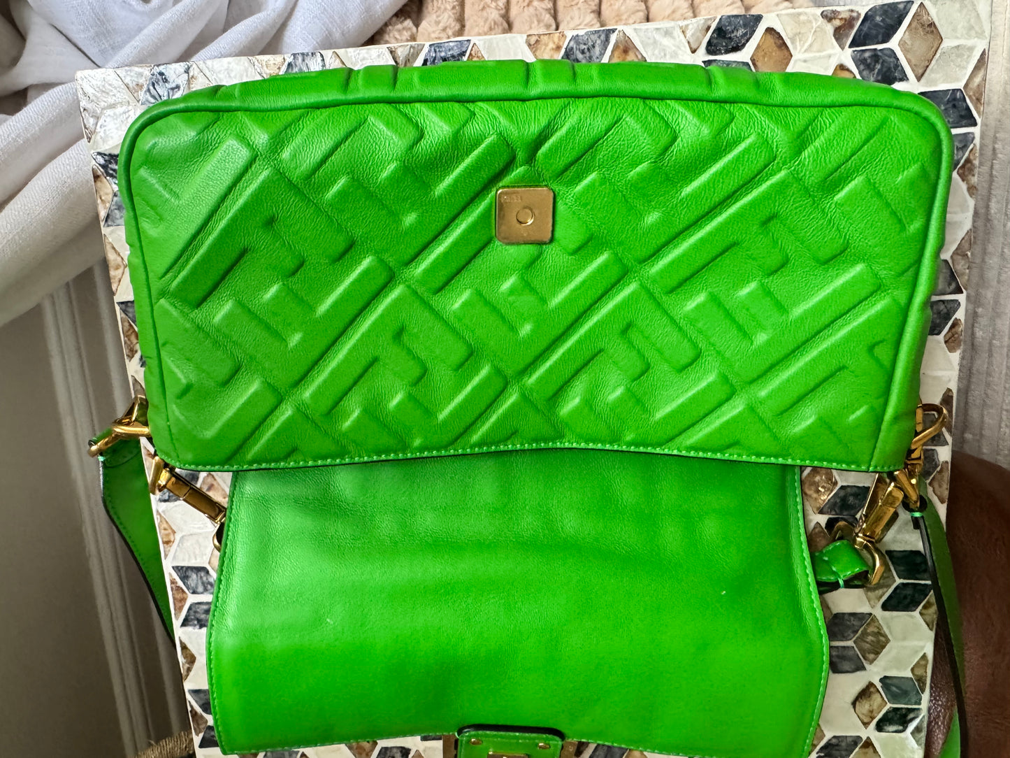 Fendi Napa FF 1974 Embossed Baguette Tomatillo
