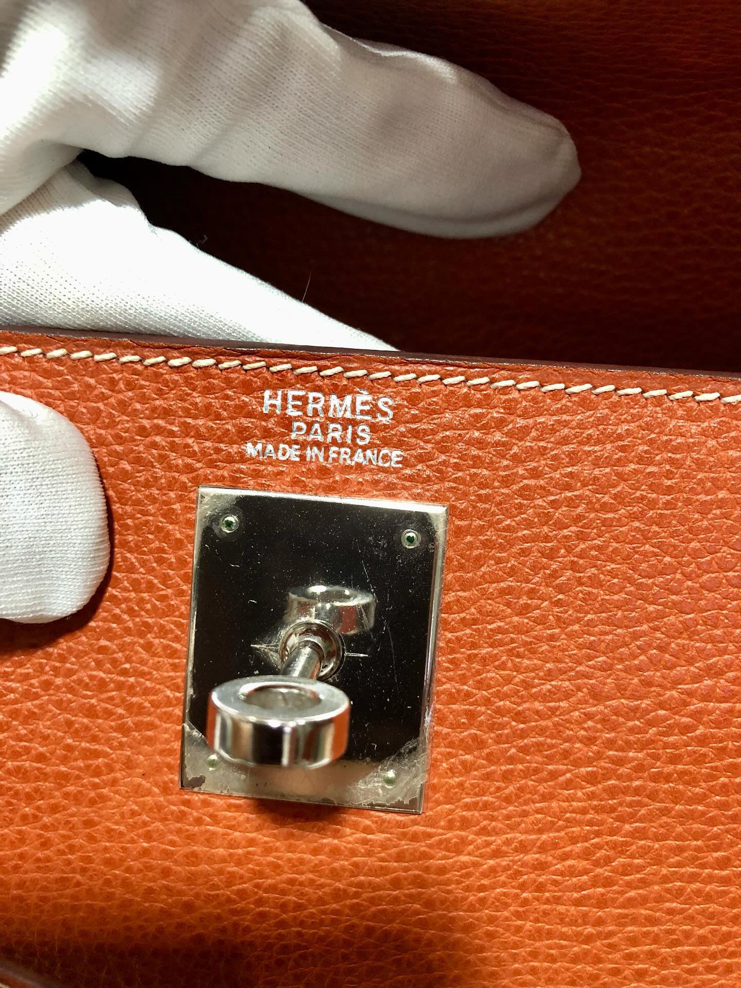 Hermes Kelly 32 vintage Brique vache liege PHW stamp J square