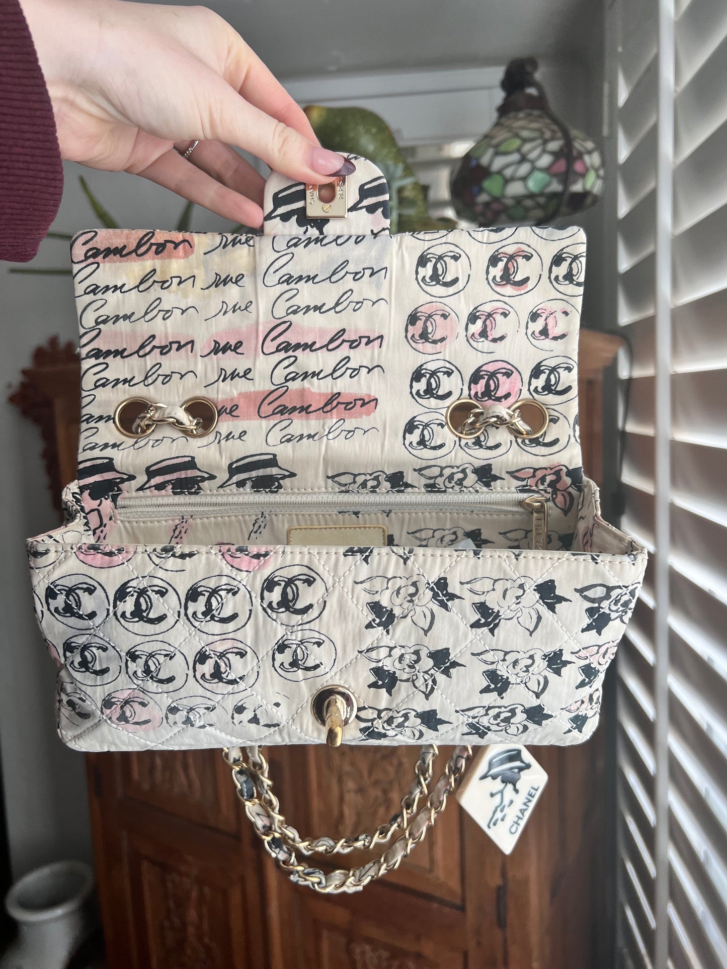 Limited edition vintage Coco creamy graffiti flap with Coco mirror charm bag