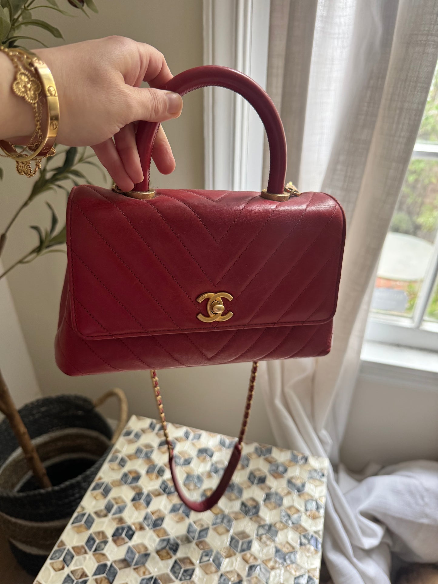 Chanel Chevron Crinkle Red Calfskin Small Coco Handle