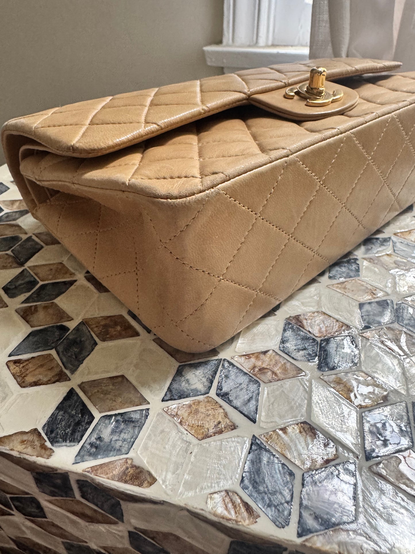 Chanel Beige Lambskin Medium Classic Flap