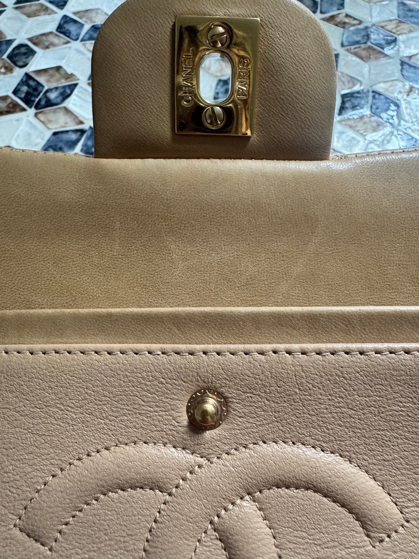 Chanel Beige Lambskin Medium Classic Flap