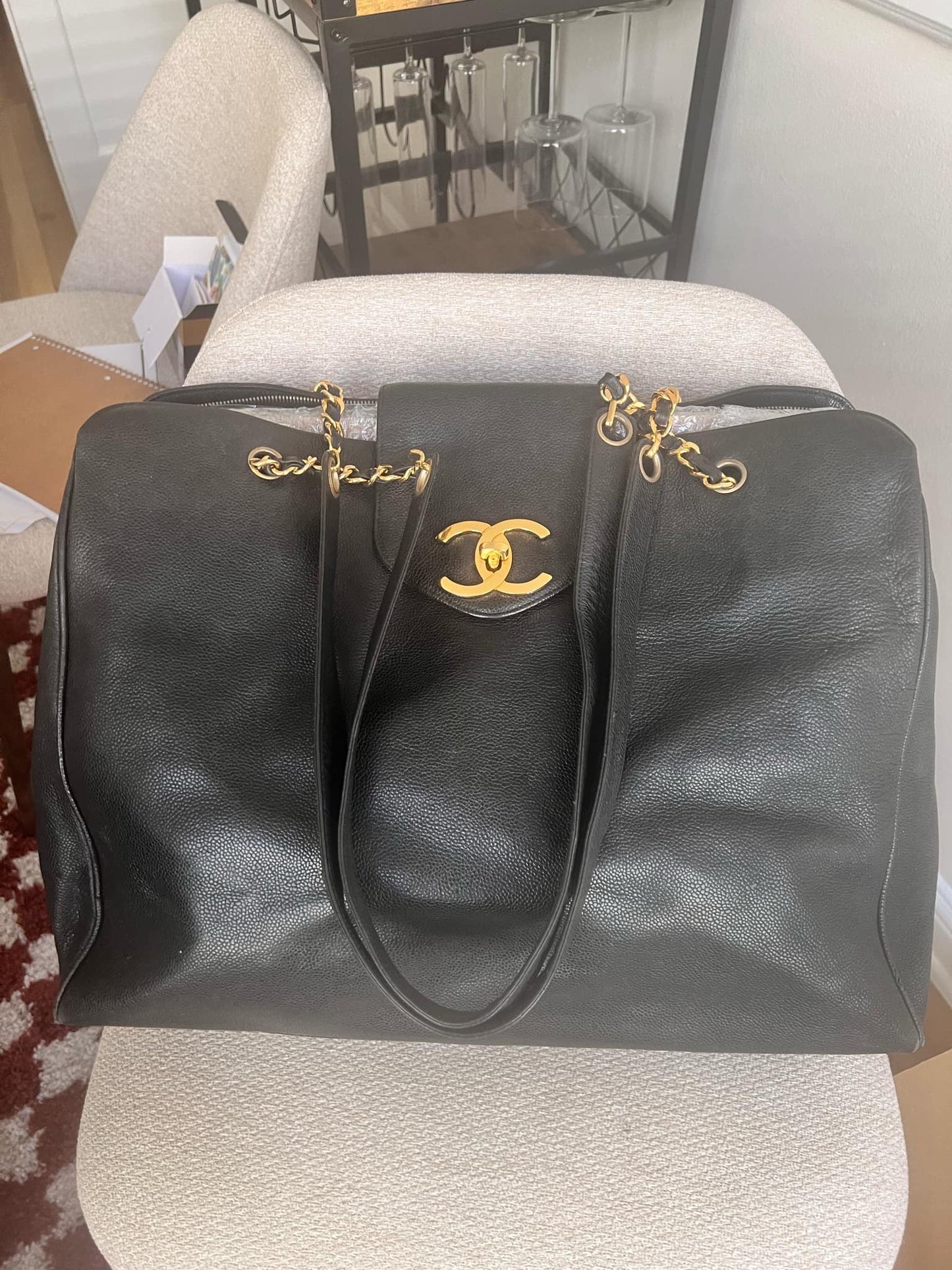 Chanel vintage supermodel black caviar tote