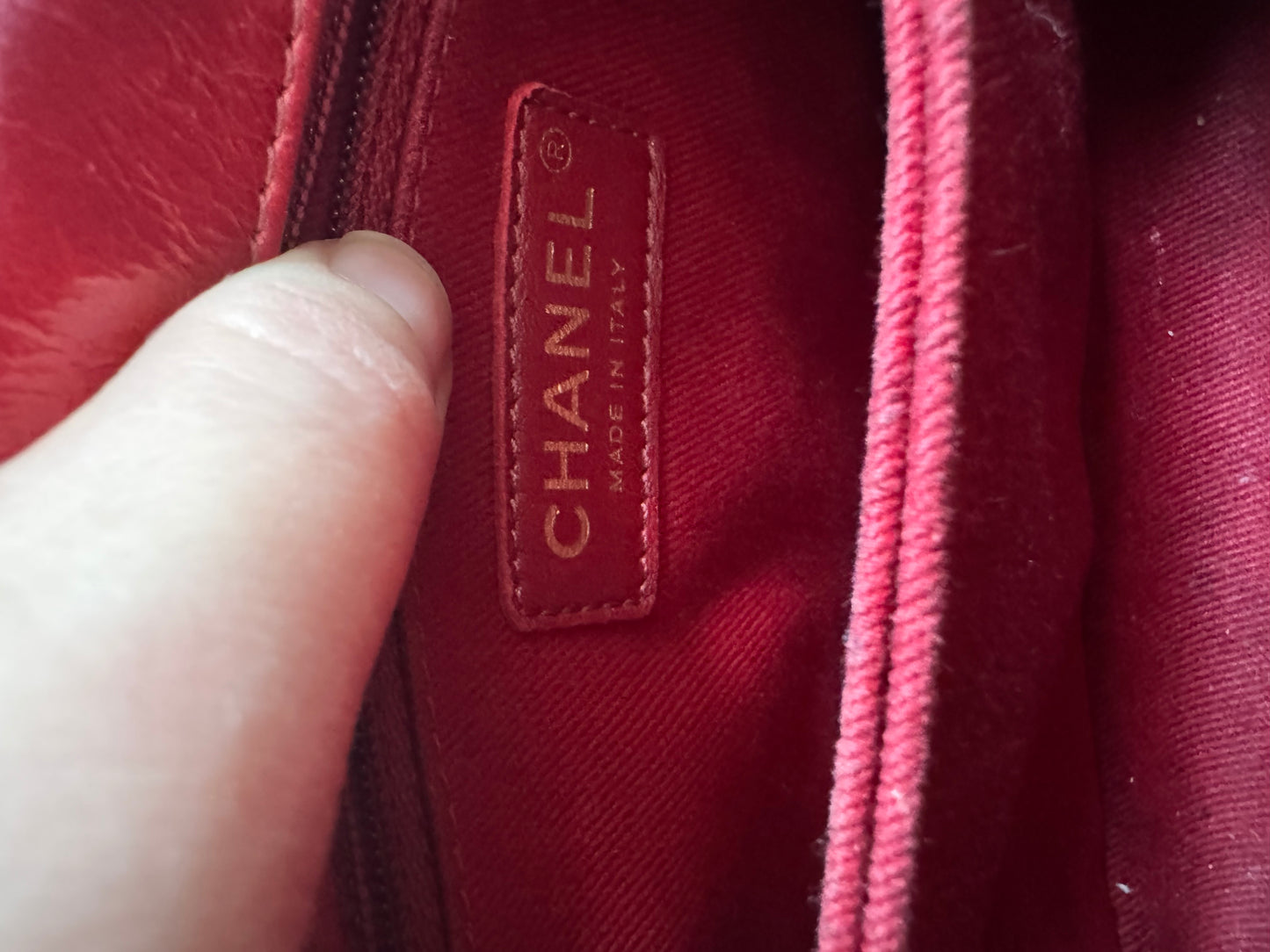 Chanel Chevron Crinkle Red Calfskin Small Coco Handle