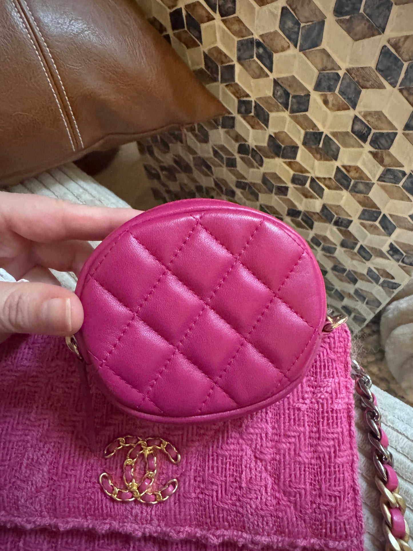Chanel C19 Pink Tweed Wallet on Chain + Coin Purse