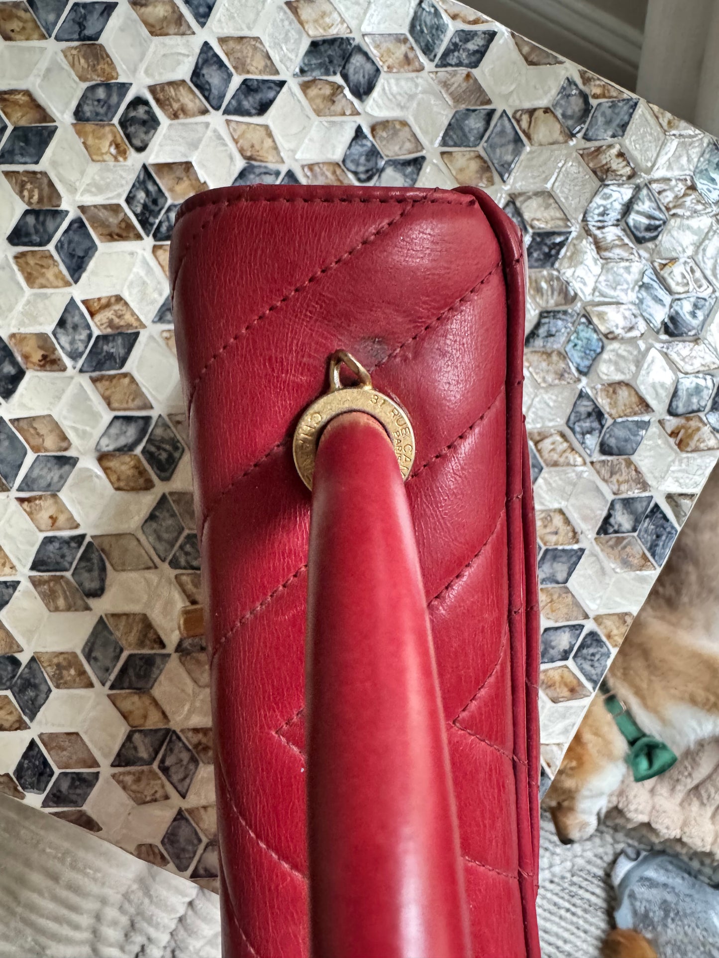 Chanel Chevron Crinkle Red Calfskin Small Coco Handle