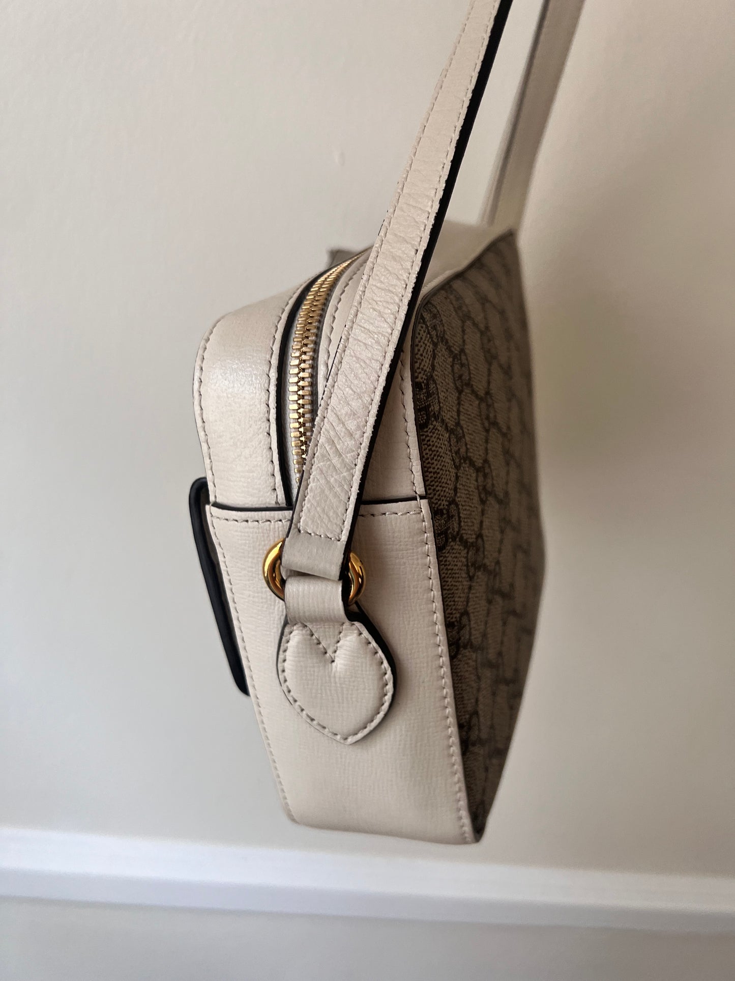 Gucci horsebit small white x GG coated canvas camera crossbody