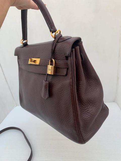 Hermes Kelly 32 chocolate fjord leather GHW stamp G square