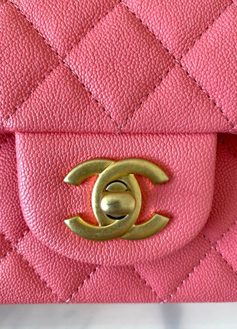 Chanel Mini rectangle top handle 21S in pink caviar brushed ghw