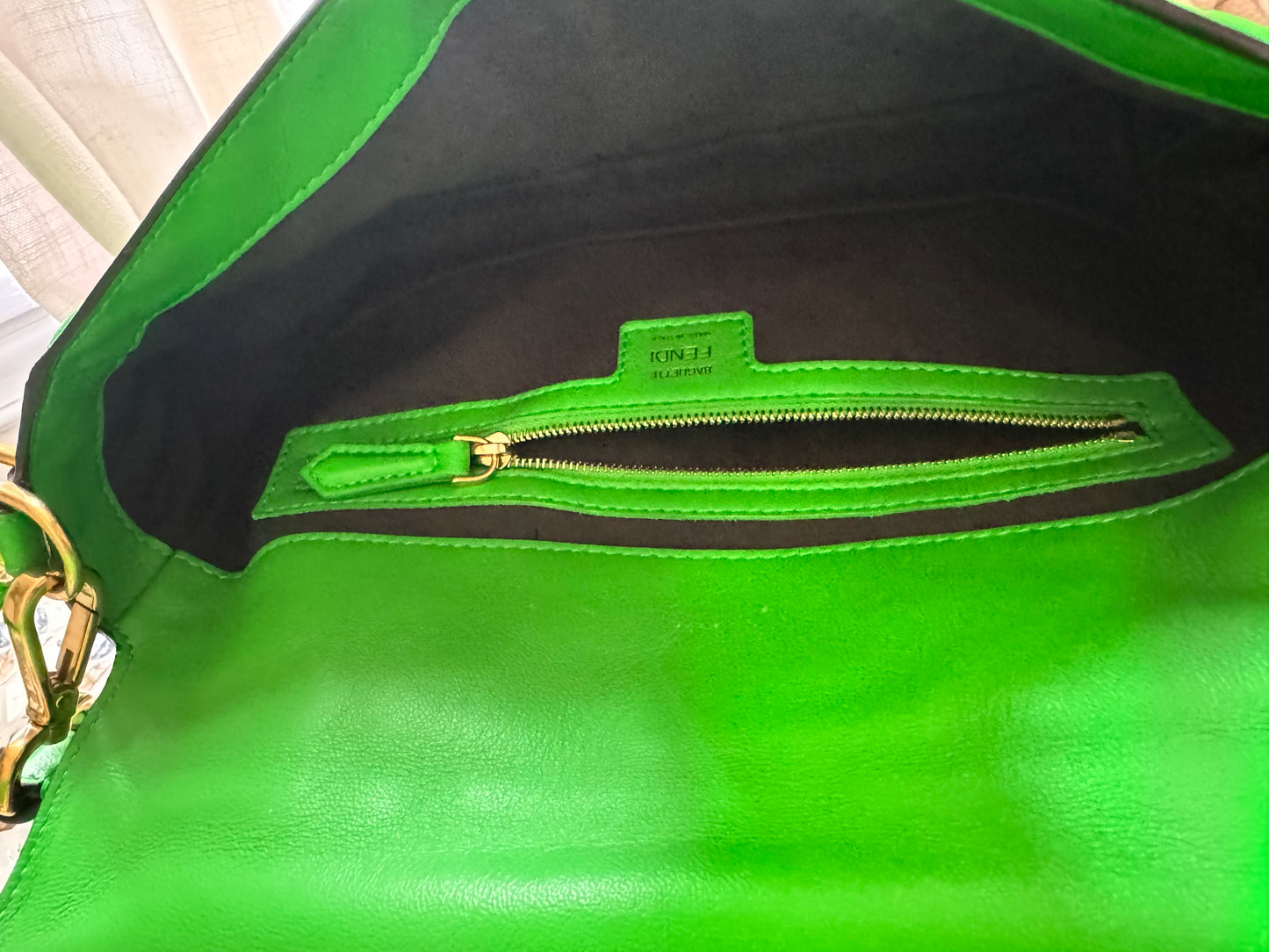 Fendi Napa FF 1974 Embossed Baguette Tomatillo