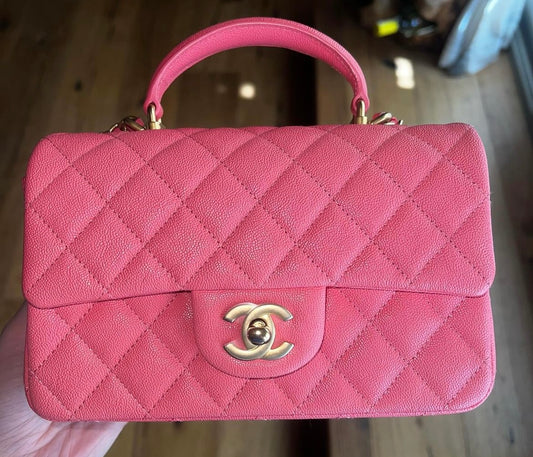 Chanel Mini rectangle top handle 21S in pink caviar brushed ghw