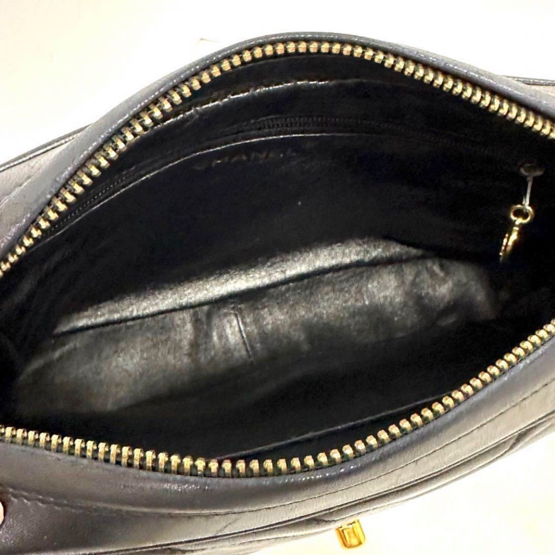 Chanel vintage chevron black lambskin camera bag with bijou chain