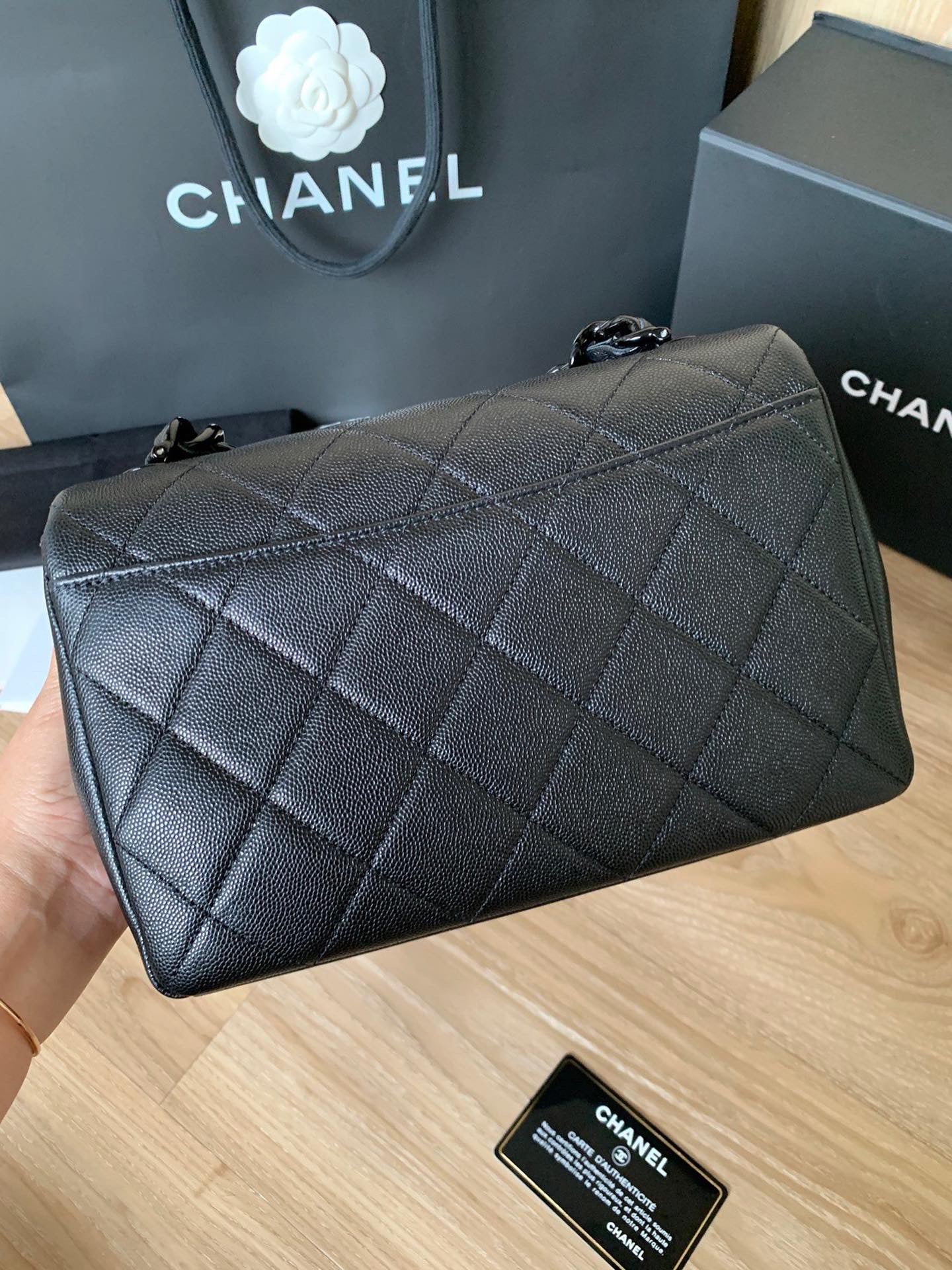 Chanel black caviar so black small flap