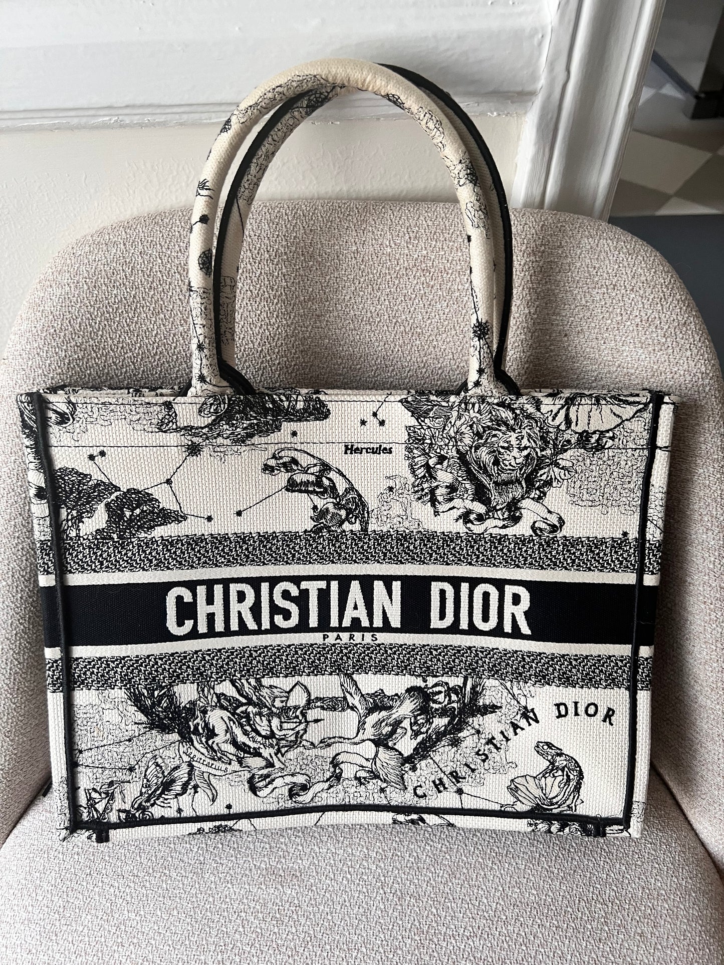 Christian Dior zodiac black and white book tote