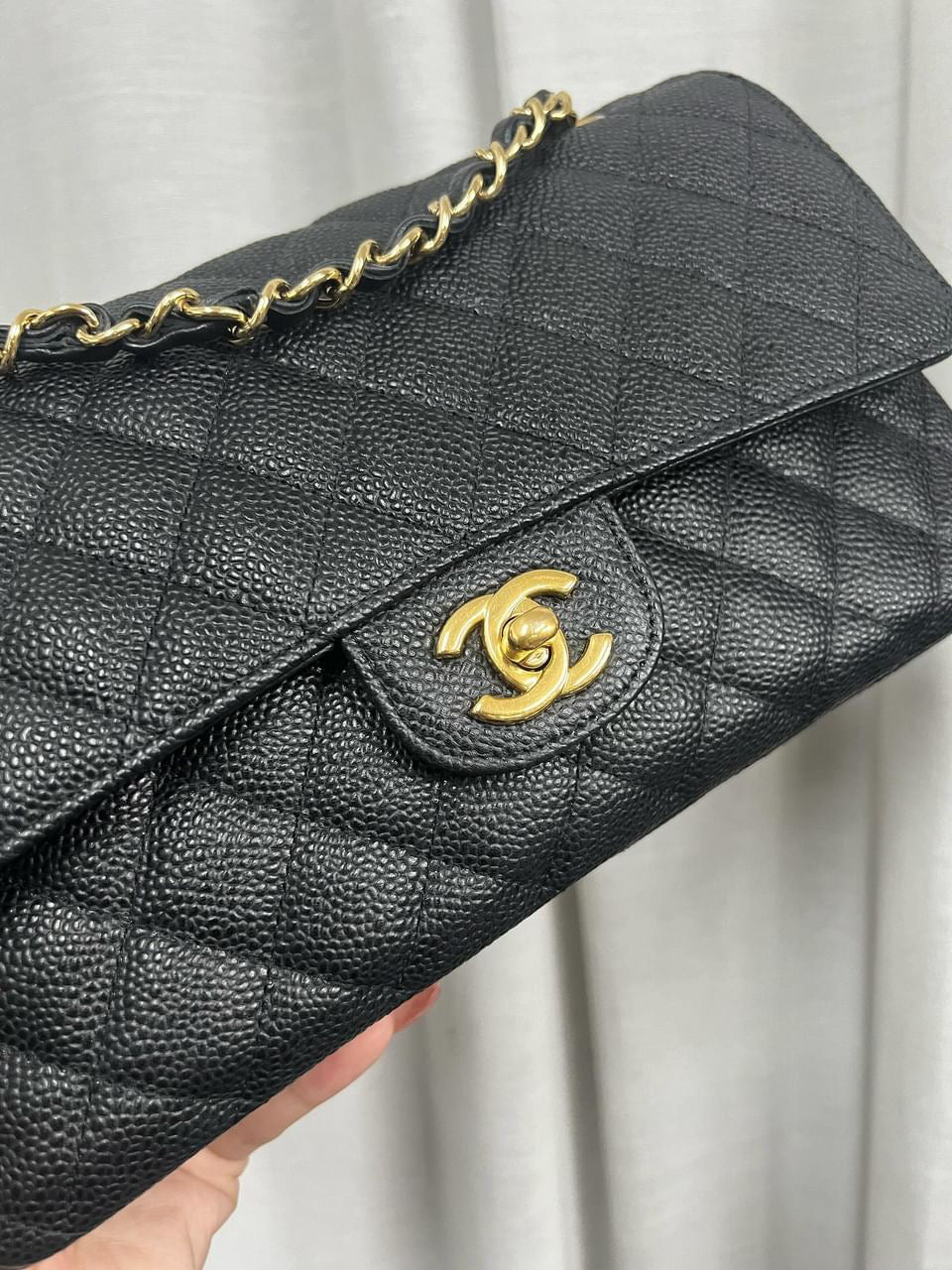 Chanel black caviar medium classic flap gold hardware