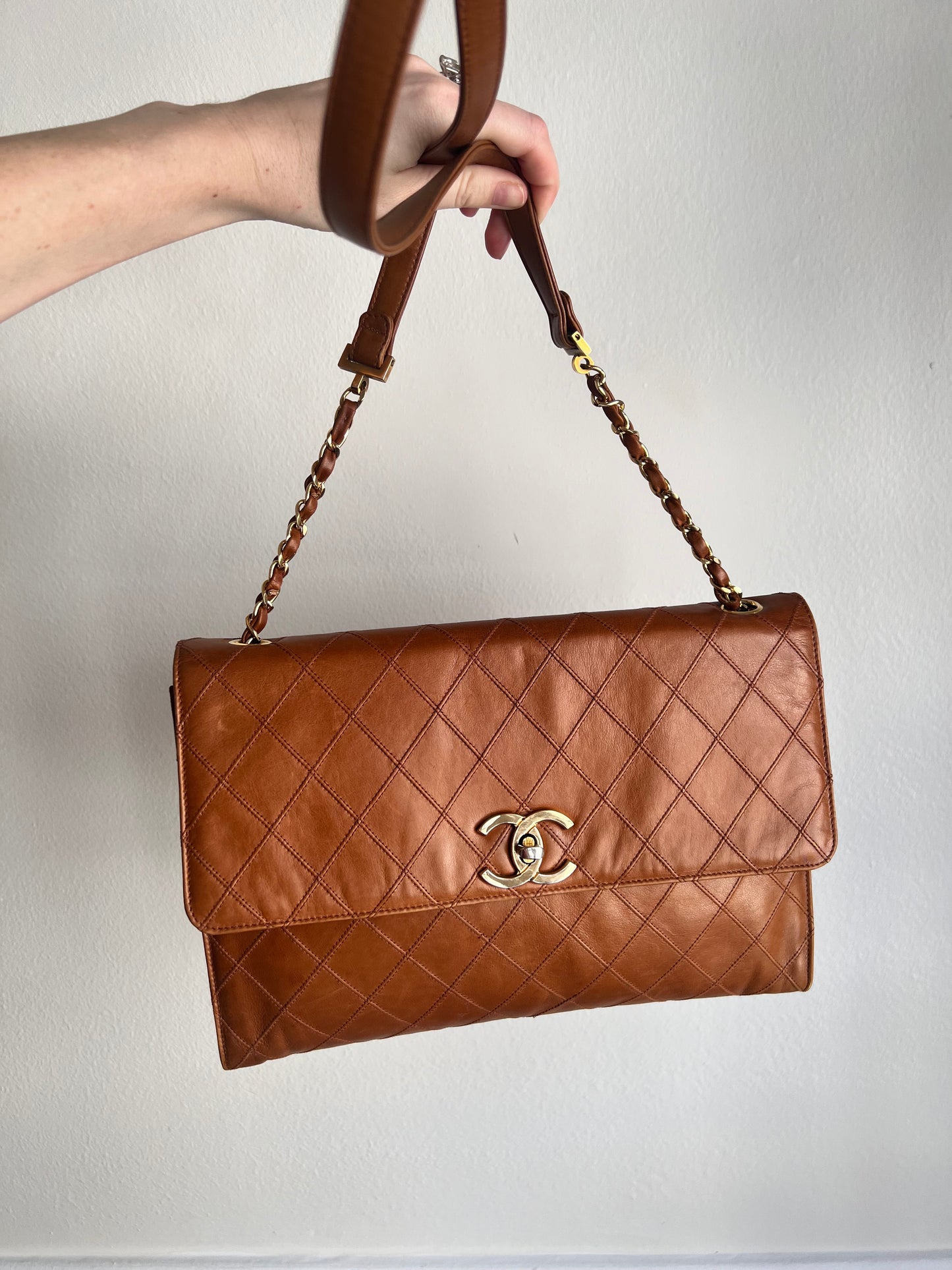 Chanel cognac lambskin messenger flap