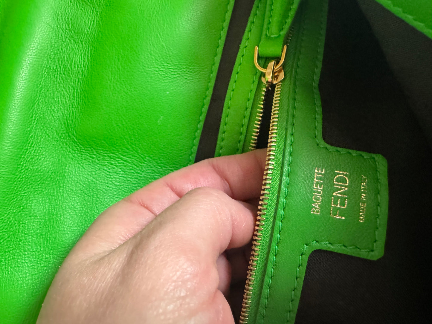 Fendi Napa FF 1974 Embossed Baguette Tomatillo