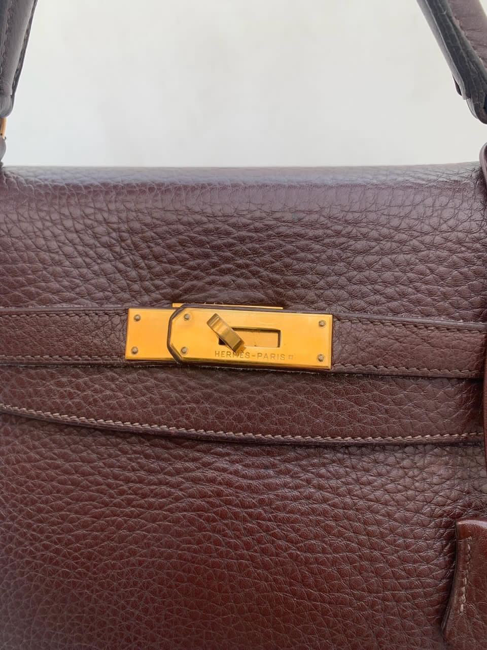 Hermes Kelly 32 chocolate fjord leather GHW stamp G square