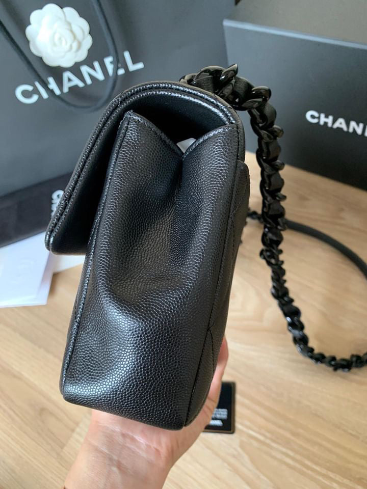 Chanel black caviar so black small flap