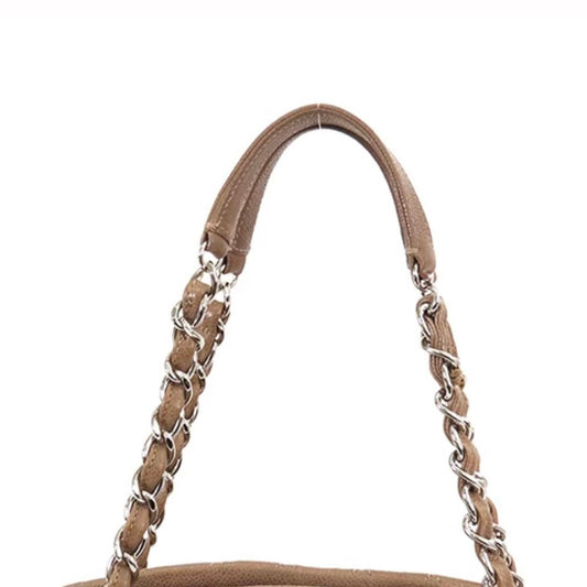 Chanel Taupe Caviar Silver Hardware Shoulder Tote