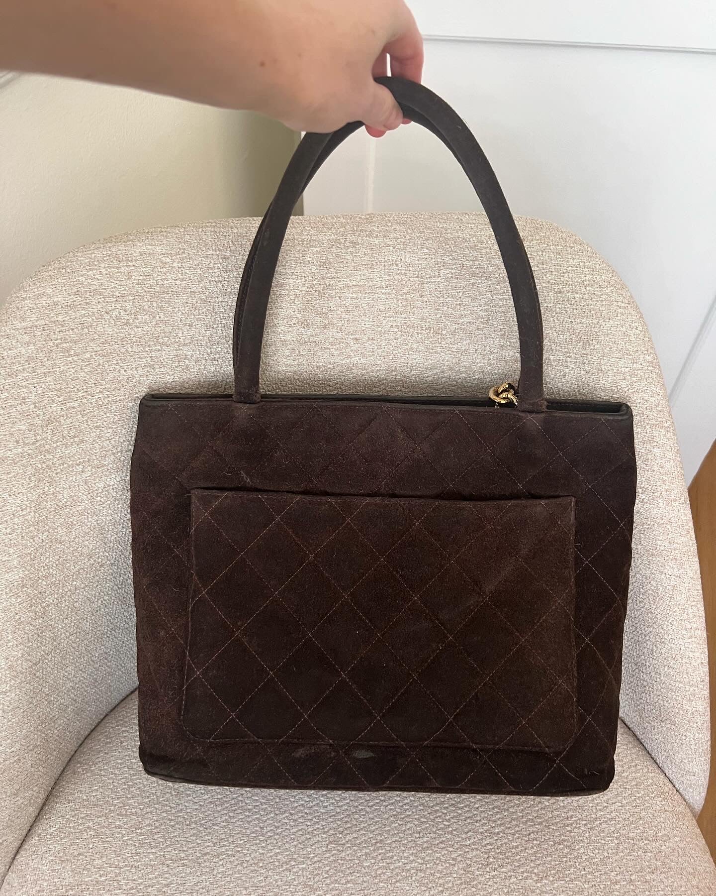 Chanel chocolate suede vintage medallion tote