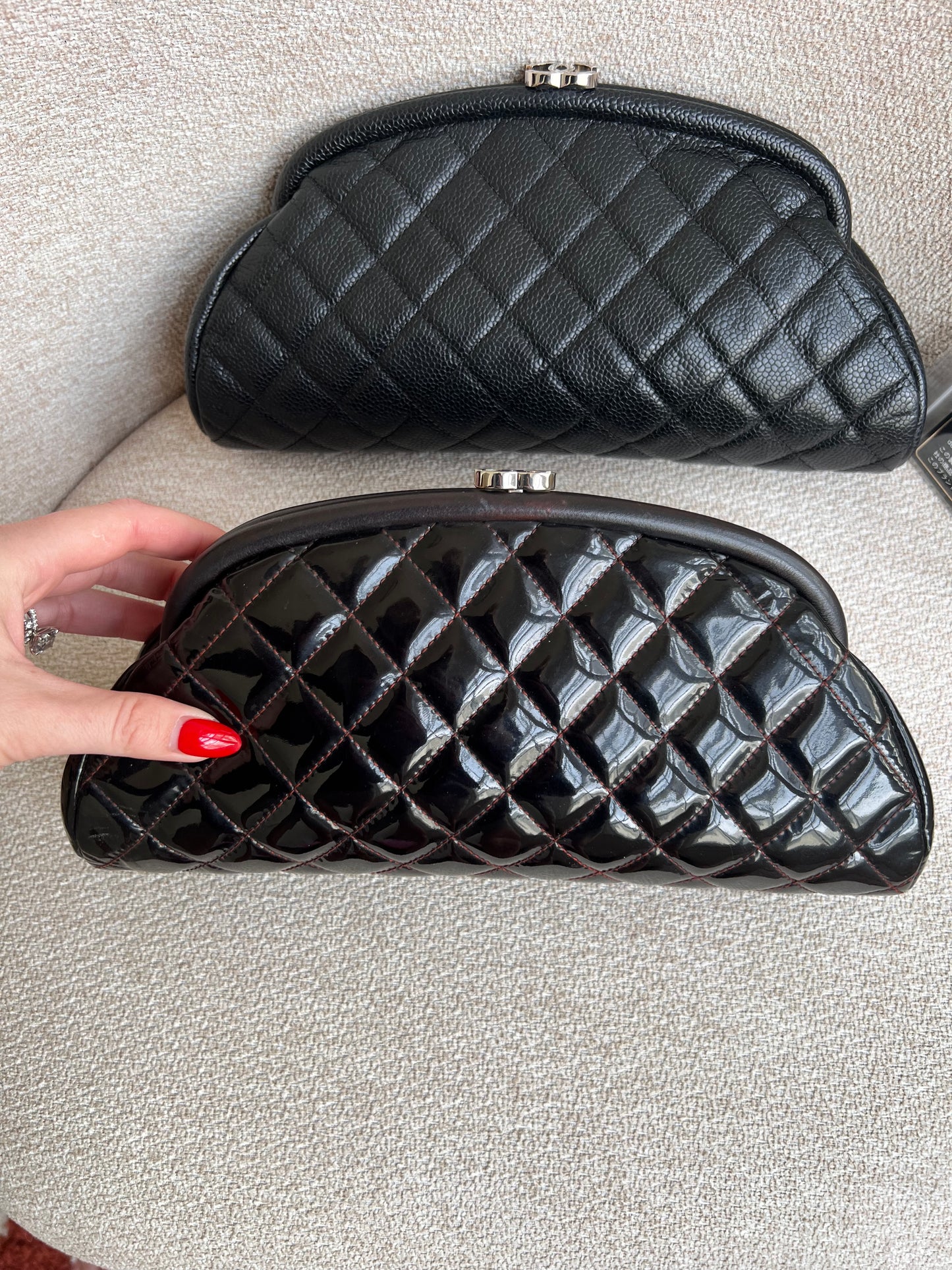 Chanel patent kisslock CC clutch