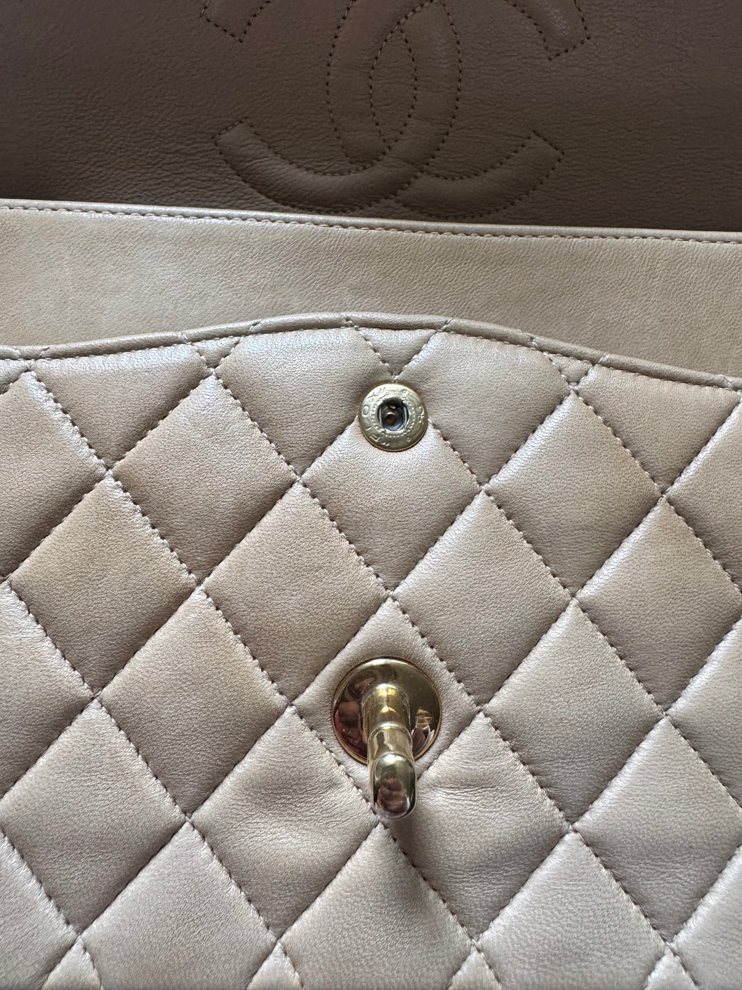 Chanel Beige Lambskin Medium Classic Flap