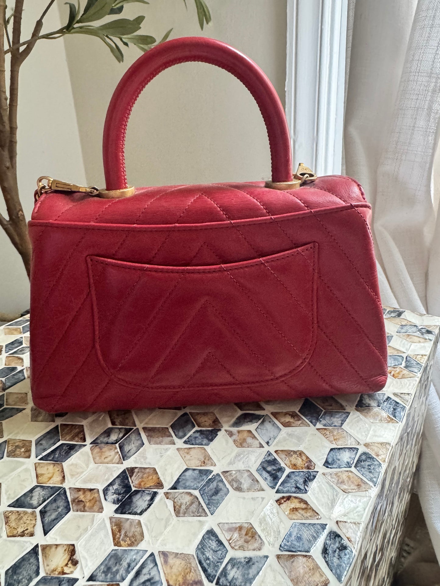 Chanel Chevron Crinkle Red Calfskin Small Coco Handle