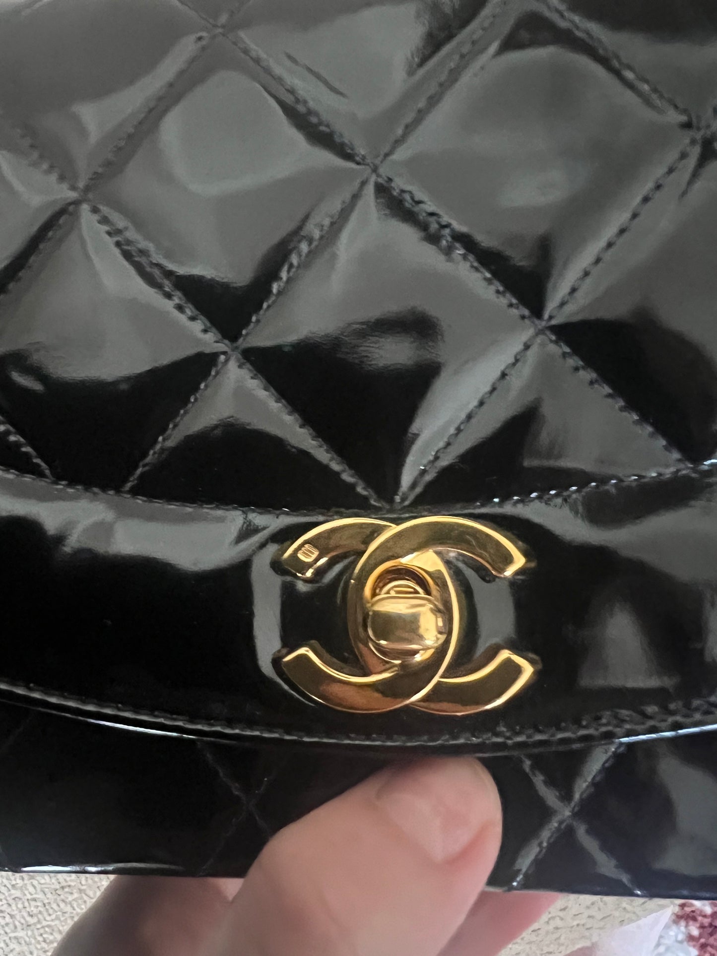 Chanel Small vintage black patent Diana 24k GHW