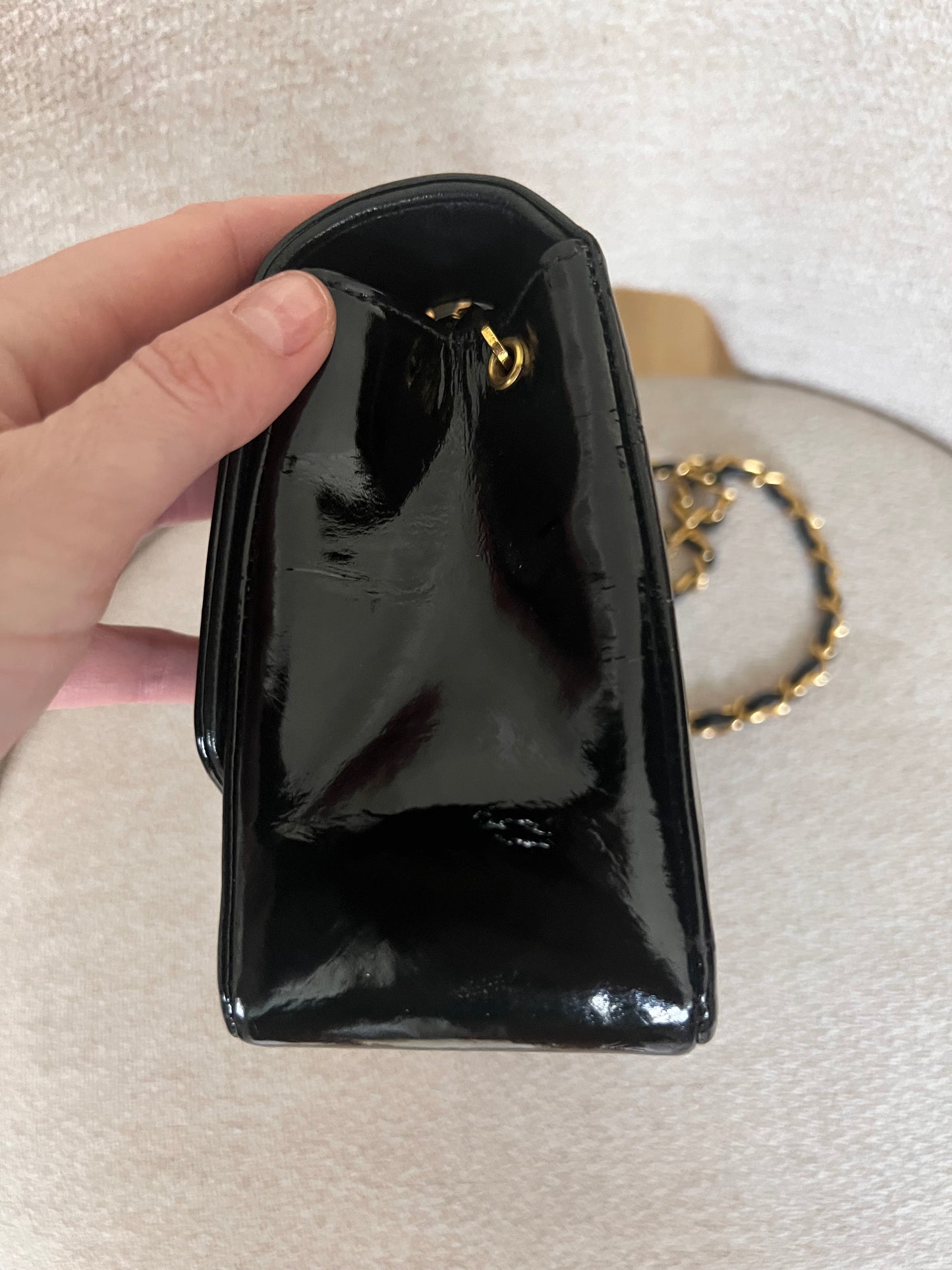 Chanel Small vintage black patent Diana 24k GHW