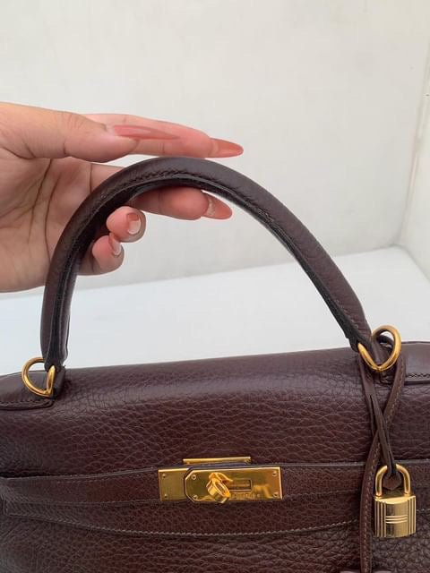 Hermes Kelly 32 chocolate fjord leather GHW stamp G square