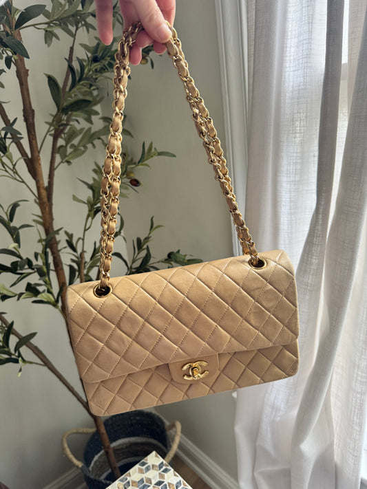 Chanel Beige Lambskin Medium Classic Flap
