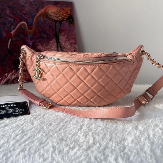 Chanel pink quilted calfskin belt bag Danny pack aged gold hardware