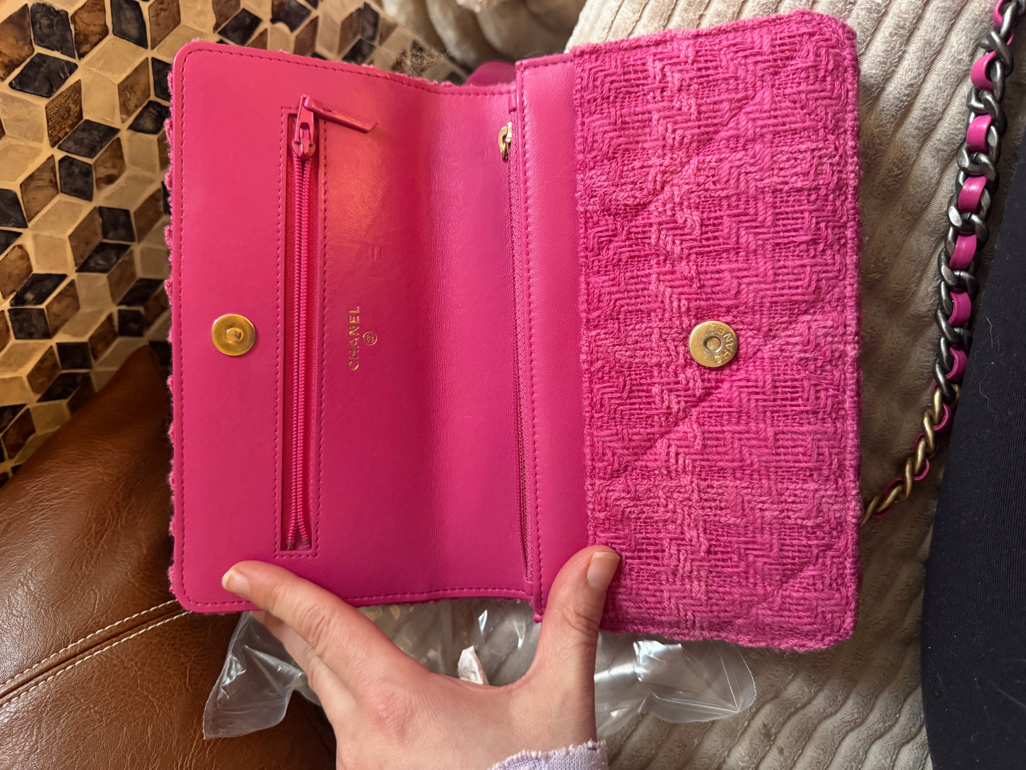 Chanel C19 Pink Tweed Wallet on Chain + Coin Purse