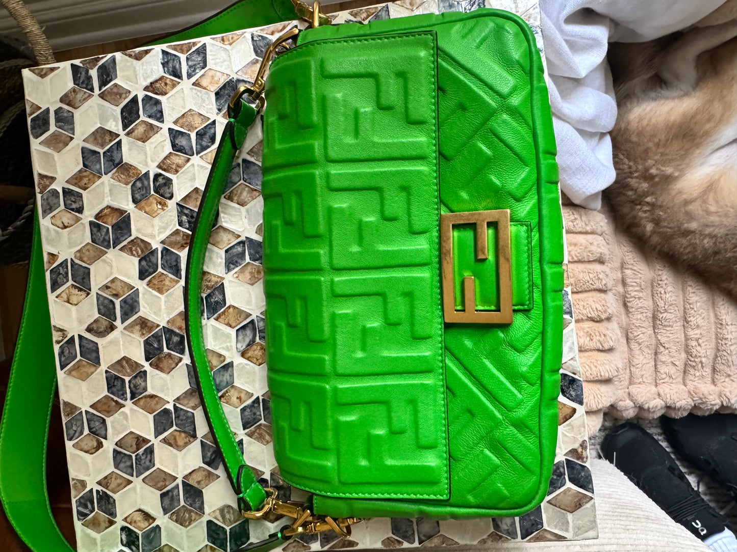 Fendi Napa FF 1974 Embossed Baguette Tomatillo