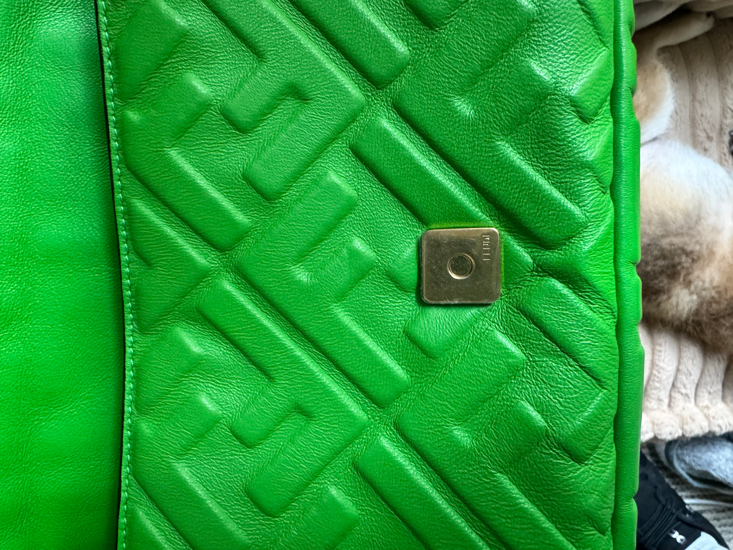 Fendi Napa FF 1974 Embossed Baguette Tomatillo