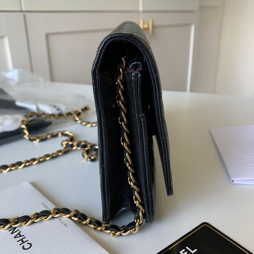 Chanel black caviar wallet on chain