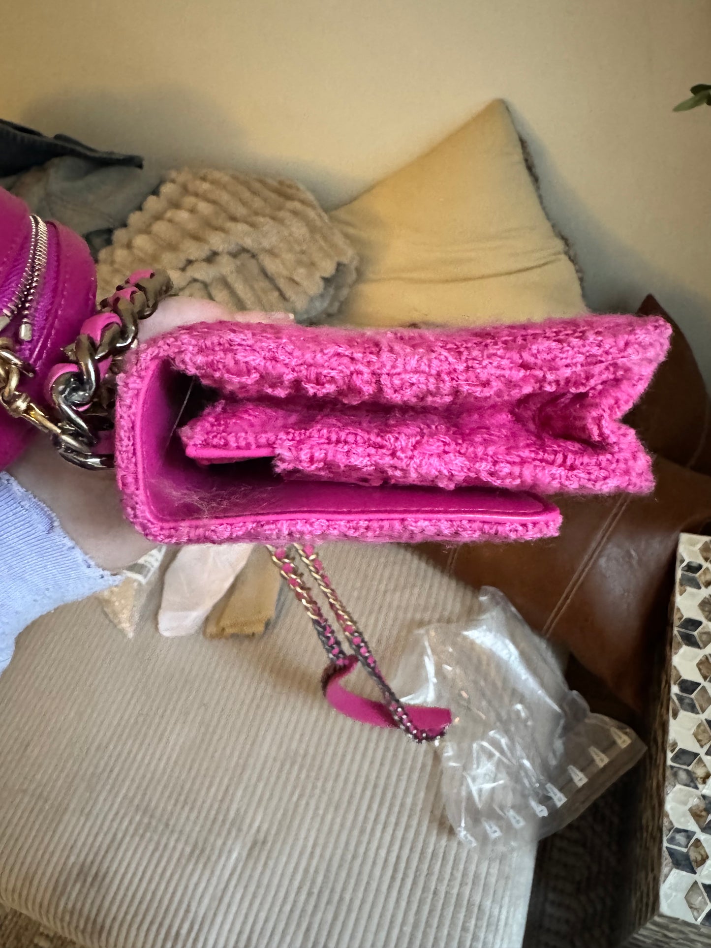 Chanel C19 Pink Tweed Wallet on Chain + Coin Purse