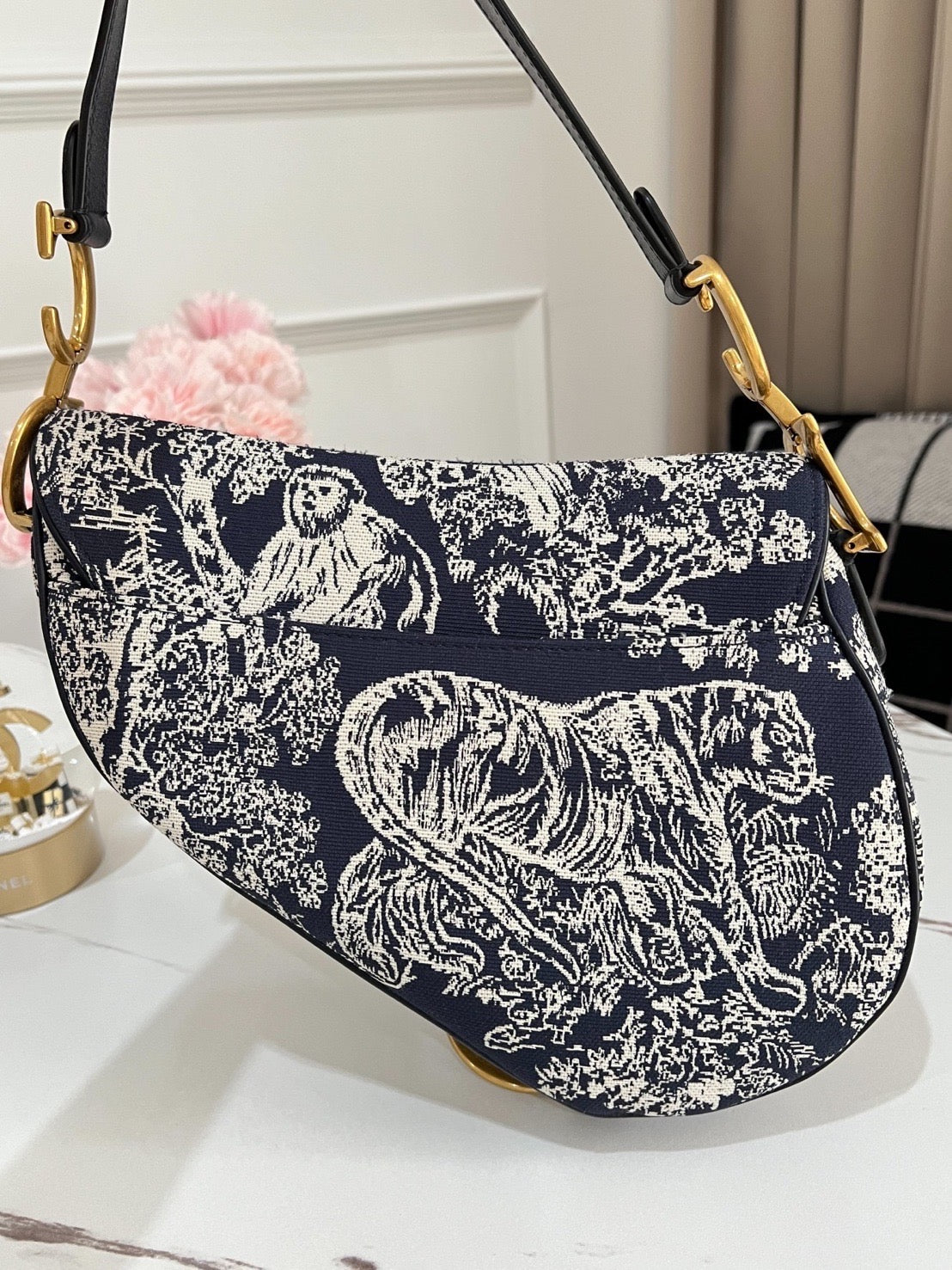 Christian Dior Toile De Jouy embroidered saddle bag medium